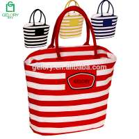 Custom Rope Handle Style Color Stripe Canvas Beach Bag With Zipper