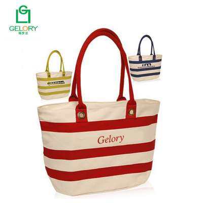 Striped Sailor Personalized Canvas Tote Bags Quilted rope handle canvas shopping bag with grommet