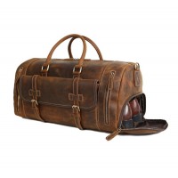 Top Quality Vintage Brown Leather Duffle Bag with Shoes Compartment Travel Bag