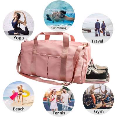 Travel Large Capacity Customizable Logo Fitness Sports Packaging Big Pink Travel Gym Bag For Travel Dry Wet Separation